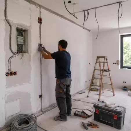 Radnik postavlja kućnu elektro instalaciju | preduzimac.co.rs - Novi Sad