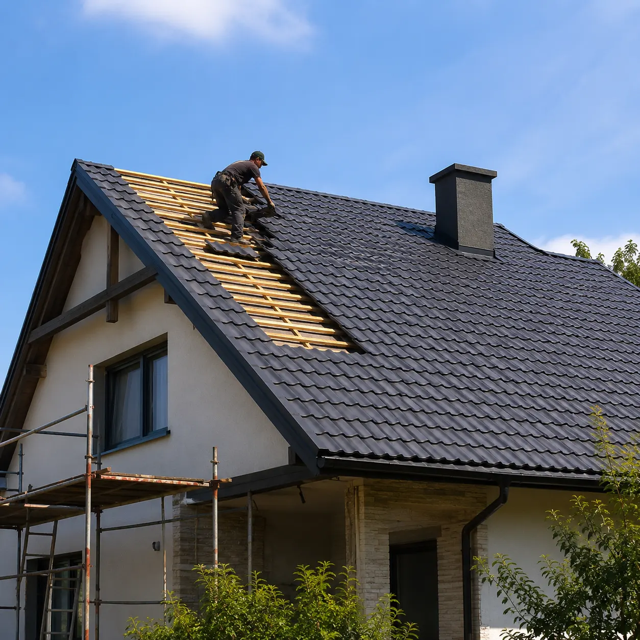Postavljanje crepa na krov porodične kuće, izrada novog krova.