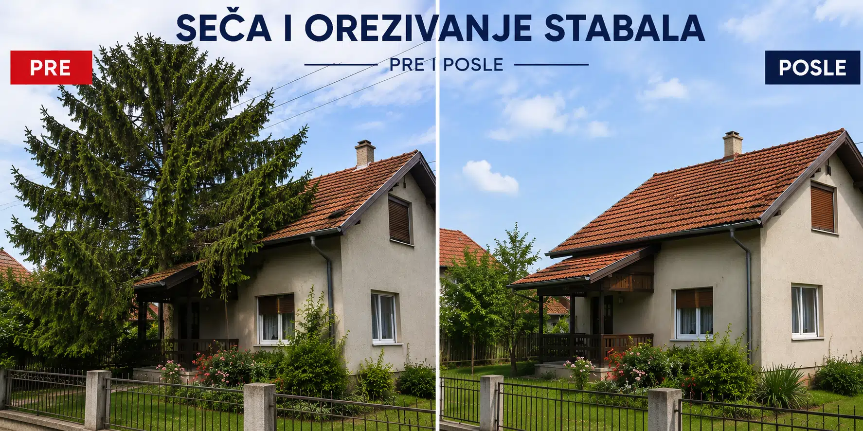 Prikaz Pre i Posle sanacije i izrade novog krova.