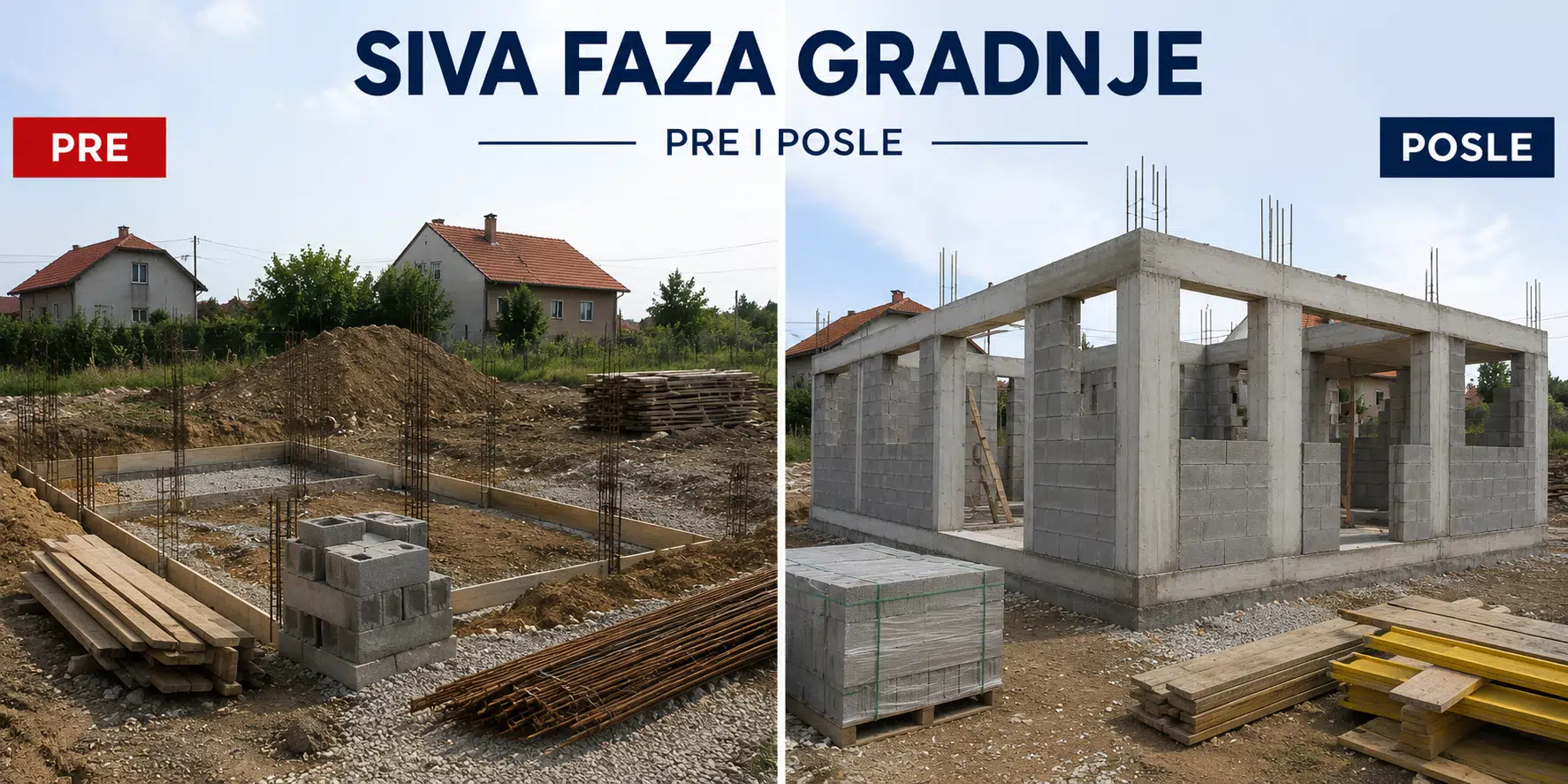 Prikaz Pre i Posle sanacije i izrade novog krova.
